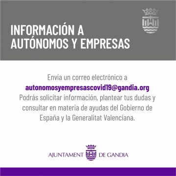 Gandia impulsa un servei per informar a autònoms de les ajudes del Govern i la Generalitat